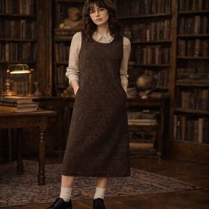 SEIFERTS Womens 12 Brown Houndstooth Wool Shift Dress Vintage 90s Academia Retro